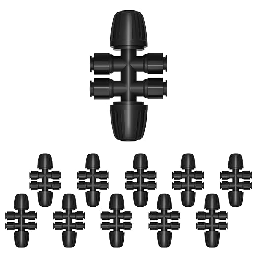 MIXC 1/2" to 1/4" Drip Irrigation Fittings 6-Way Barbed Tee 10 Pack | 1/2" ID x 0.67" OD, Anti-Leak, Durable Plastic, Durable Plastic, Push Lock Design, for Lawn Sprinkler Irrigation Systems