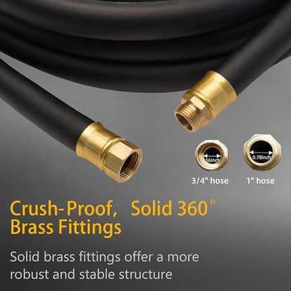 Guitrees 50FT ×1 inch Heavy Duty Rubber Garden Hose - 200psi Working, 1000psi Burst - Hot/Cold Water - Five-Layered Braiding for Durability - Versatile for Gardening, Agriculture, Construction(Black)
