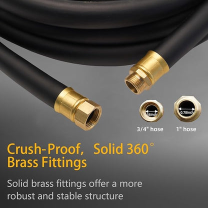 Guitrees 100FT ×1 inch Heavy Duty Rubber Garden Hose - 200psi Working, 1000psi Burst - Hot/Cold Water - Five-Layered Braiding for Durability - Versatile for Gardening, Agriculture, Construction(Black)