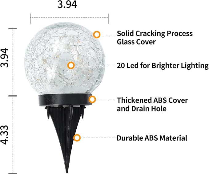 JKIMK Solar Globe Lights Outdoor Waterproof-Solar Balls Garden-Cracked Glass Ball Solar Lights Outdoor-Solar Orbs Outside-Outdoor Decorations Patio & Yard Lawn Backyard Decor (GUO-XBQ-5-5-5)