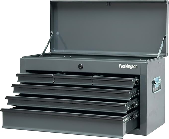 Workington Portable Metal Tool Chest with 6 Drawers, 24" 6-Drawer Tool Chest Cabinet with Ball Bearing Drawer Slides, Steel Tool Storage Box Organizer 4005 Gray
