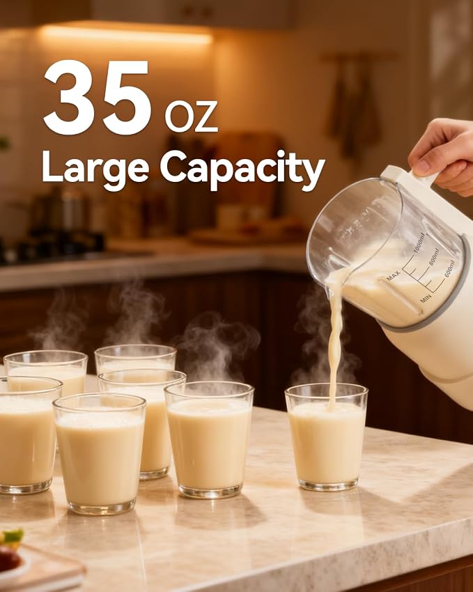 IAGREEA Nut Milk Maker Machine, Beige, 10 in 1 Noise Reducing Soy Milk Maker with 8 Blades, 35oz, Homemade Oat, Juice, Yogurt, Milk Shake, 12H Delay, 6H Keep Warm, BPA-Free, Self-Cleaning