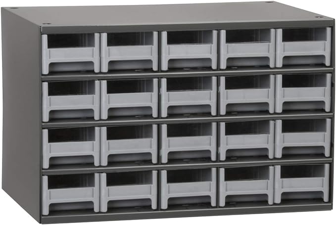Akro-Mils Steel Garage Storage Cabinet, Small Parts Organizer Metal Cabinet for Hardware, Nails, Screws, Bolts, Nuts, and More, 17" W x 11" D x 11" H, 20-Drawer, Gray Cabinet/Gray Drawers (19320)