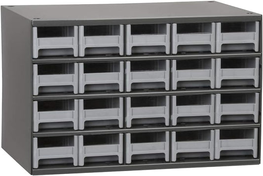 Akro-Mils Steel Garage Storage Cabinet, Small Parts Organizer Metal Cabinet for Hardware, Nails, Screws, Bolts, Nuts, and More, 17" W x 11" D x 11" H, 20-Drawer, Gray Cabinet/Gray Drawers (19320)