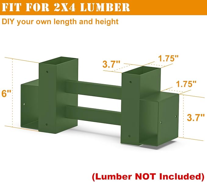 Outdoor Firewood Rack Brackets Kit for Fire Wood Pile Storage, Adjustable log stacking Stand Holder for 2x4 lumber, Green, Set of 2