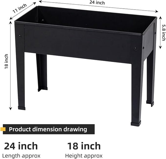 Raised Garden Bed, Elevated Planter Black Metal Plant Box with Legs Standing Garden Stand Drainage Holes Black(24" L x 11" W x 18" H)