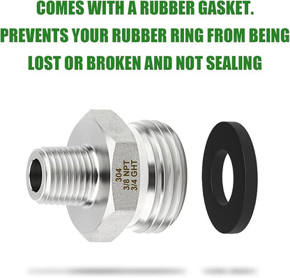 TAISHER 5PCS 304 Stainless Steel Garden Hose Adapter, 3/4" GHT Male x 3/8" NPT Male Garden Hose Connector with Washers