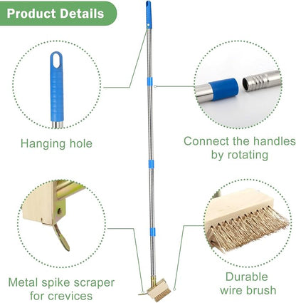 Crack Weeder, Moss Remover Tool, Manual Crevice Weeding Tool, Weed Puller Grout Brush with 66-inch Long Handle for Deck, Paver, Patio, Walkway, Driveway - 2 Weed Brush Heads 07