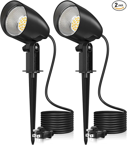 20W Outdoor LED Landscape Lighting Spot Lights, 1880LM IP66 Waterproof, Plug in Landscape Lights for Pathway Patio Yard Lawn, 120V US 3-Prong Cord, 2 Packs