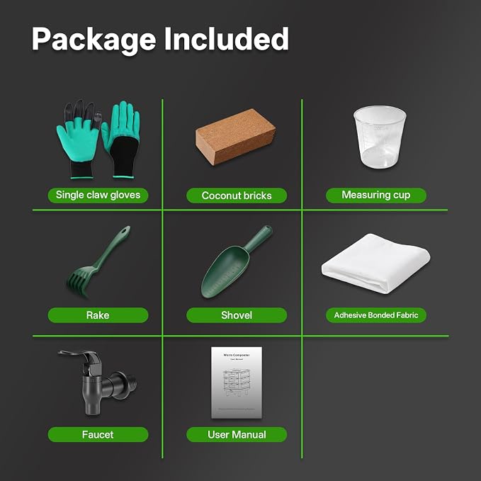 3-Layer Worm Composter, 50L Worm Compost Bin for Indoor & Outdoor, Worm Farm Starter Kits for Vermicomposting Starter, Garden Composting Bin for Recycling Food Waste (Black)