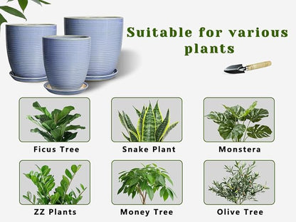 10 Inch Plant Pot - Round Ceramic Planter with Drainage Hole and Plant Saucer Indoor Outdoor for Decoration, Modern Home Garden Office Decor, House Warming Gifts, Blue-Purple