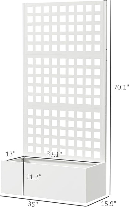 Outsunny Galvanized Raised Garden Bed with Trellis, Metal Planter Box with Drainage Holes, Outdoor Privacy Screen for Climbing Plants, Vegetable, Vines, 35" x 16" x 70", 2 Pack, White