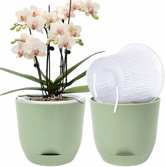QCQHDU 5.7Inch Orchid Pots with Holes for Repotting, Double-Layer Plastic Self Watering Flower Pots for Indoor Plants with Drainage Holes, Clear Orchid Pot Match Decorative Orchid Container, 1 Pack