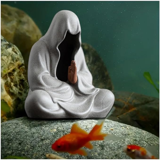 livelyfish Asian Aquarium Buddah Decor Japanese Buddhist Statue Meditation Figurine Zen Buddha Sculpture for Garden Fish Tank Home Decorations