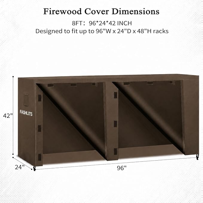8ft Firewood Rack Cover, Waterproof Heavy Duty 600D Oxford | Storage Wood Rack Cover for Patio, Yard, Indoor and Outdoor Use(Cover Only, Rack Not Included)