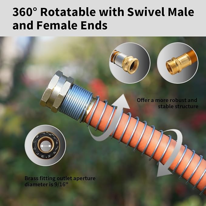 Wiseflow Garden Hose 150FT x 3/4", Heavy Duty Rubber Hose, Water Hose with Five Layered Braiding, Male Female Fittings, 1200PSI Burst, 300PSI Working for Yard, Car Wash, Pets (Orange)
