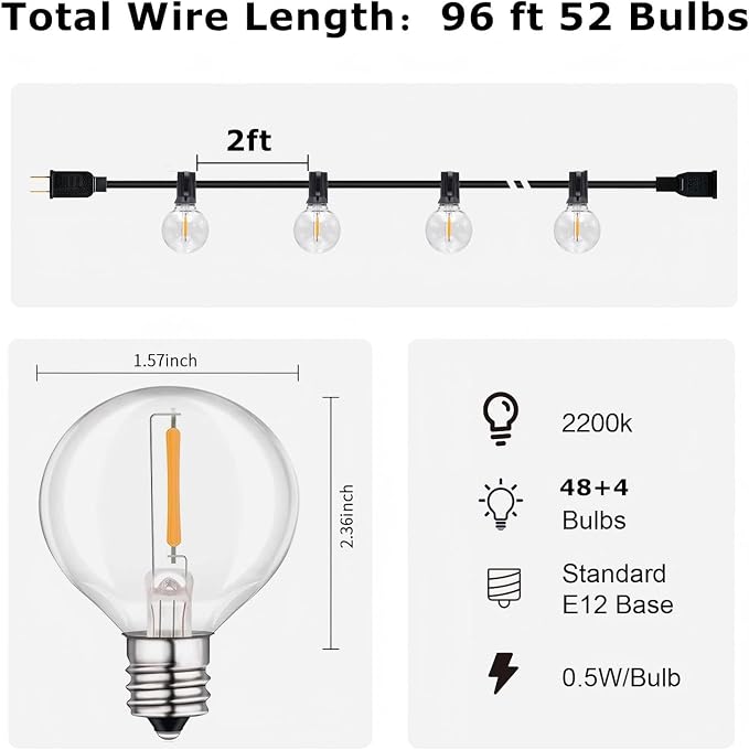 HISTAR 96FT LED Outdoor String Lights with Remote Waterproof G40 Globe Lights with 52 Dimmable LED Bulbs, Outdoor Patio Lights Decorative for Backyard Balcony Bistro Cafe