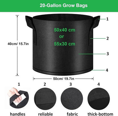 ANSLYQA 20-Gallon Grow Bags, (10 Pack) Thickened Aeration Fabric Growing Pots Planters with Handles for Planting Vegetables Plants, Black