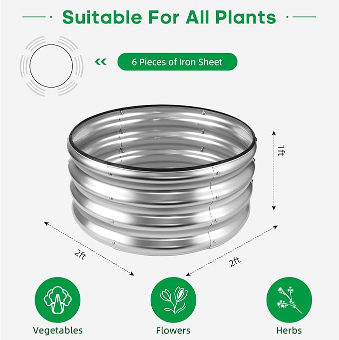 JERIA Raised Garden Bed,Galvanized Raised 2×2×1ft Planter Boxes Outdoor with Easy Assembly, Round Garden Bed for Vegetables, Fruits, Flowers