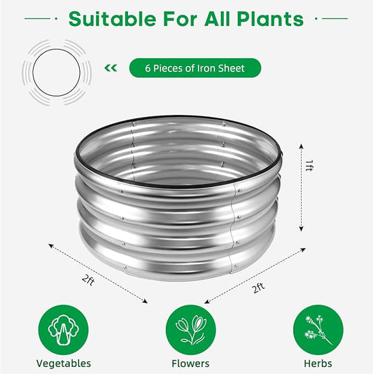 JERIA Raised Garden Bed,Galvanized Raised 2×2×1ft Planter Boxes Outdoor with Easy Assembly, Round Garden Bed for Vegetables, Fruits, Flowers