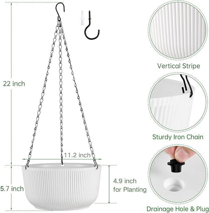 12 Inch Hanging Pots for Indoor Outdoor Plants Set of 2 | Self-Watering Hanging Planters with Internal Saucers, Drainage Holes & Plugs (Hooks)