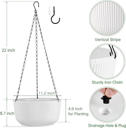 12 Inch Hanging Pots for Indoor Outdoor Plants Set of 2 | Self-Watering Hanging Planters with Internal Saucers, Drainage Holes & Plugs (Hooks)