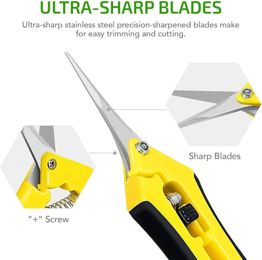 iPower 6.5 Inch Gardening Scissors Hand Pruner Pruning Shear with Straight Stainless Steel Blades, Yellow, 1-Pack