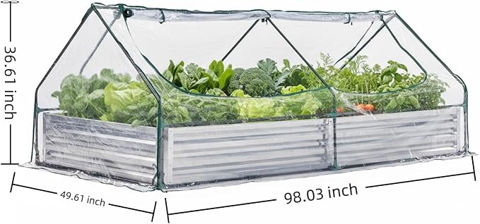 8x4 FT Greenhouse with Double Zipper Doors, Portable Outdoor Greenhouse with Clear PVC Cover, Outdoor Green House for Flowers, Vegetables, Herbs, Backyard Garden, Silver