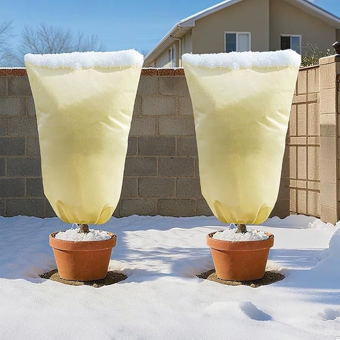 MIXC Plant Covers Freeze Protection, 23.6''×23.6'' Winter Cold Weather Frost Blankets Shrub Jacket With Drawstring No Zipper Reusable Frost Protection Cloth For Outdoor Plants Fruit Tree Potted 2 Pack