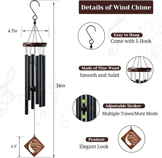 Memorial Wind Chimes for Loss of Loved One – 36" Sympathy Windchimes in Memory of Loved one – Remembrance Bereavement Gift for Garden, Patio Decoration