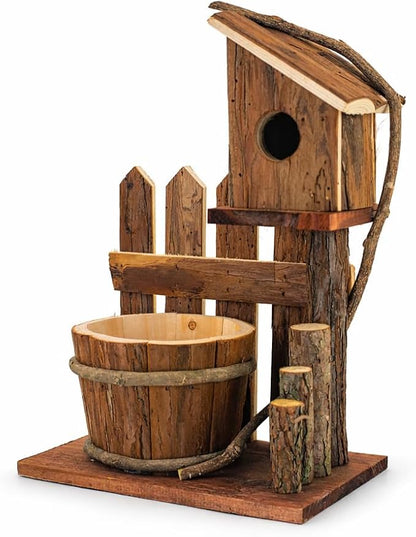 Rustic Wooden Planter Box, Farmhouse Tabletop Plant Holder for Succulents, Faux Flowers & Porch Decor, Small Decorative Garden Planter for Balcony Patio Indoor Outdoor Use