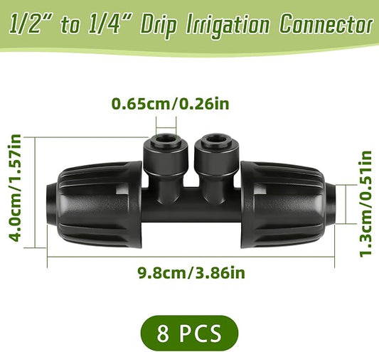 8 PCS 1/2" to 1/4" Drip Irrigation Tee Fittings,4 Way Barbed Tee 1/2 Inch to 1/4 Inch Quick Connect Irrigation Tubing Fittings,Anti-Leak Reducing Splitter Tee Connectors for Garden Irrigation System