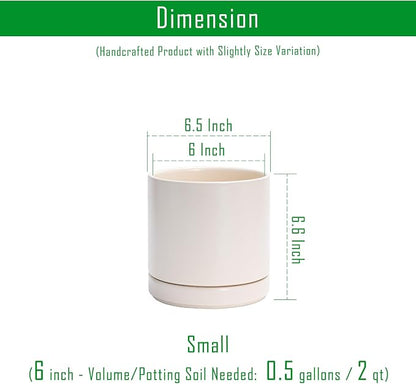 D'vine Dev 6.5 Inch Ceramic Planter Pot, Oatmeal, 94-O-C-8 | Modern Cylinder Design, Drainage Hole & Saucer Included, Stable Structure, Elegant Home Accent
