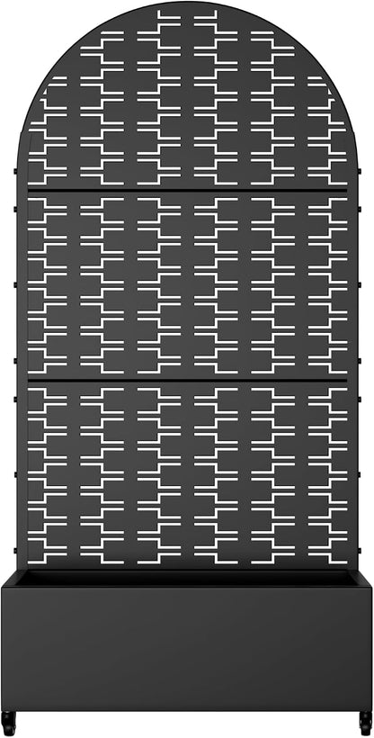 Casaphoria Metal Raised Garden Bed with Trellis and Wheels, 72"x35"x16" Arched Planter Box for Climbing Plants, Vegetables & Vines, Features Drainage Holes and Privacy Screen (Black-Brick)
