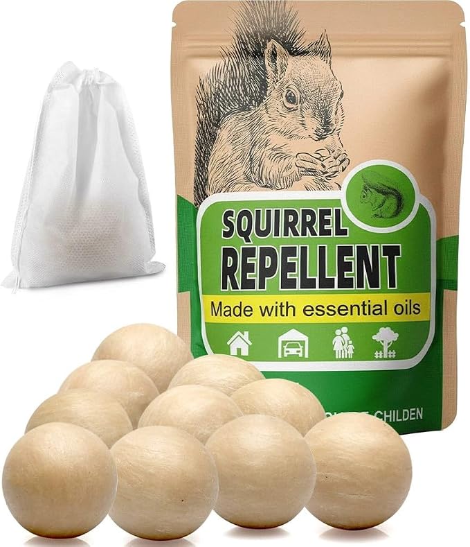 AUDQQM Squirrel Repellent Outdoor, Chipmunk Repellent for Garden, Squirrels Deterrent, Keep Squirrels Away from Yard, Attic & Bird Feeders, Lasting for 3 Month, Easy to Use, 10 Count