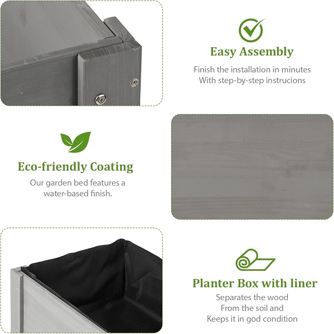 Raised Garden Bed with Legs, 40x20x31 in Planter Boxes Outdoor, Elevated Wooden Planter Box Standing Growing Bed for Gardening, Backyard, Patio and Balcony (Grey, 40x20x31)