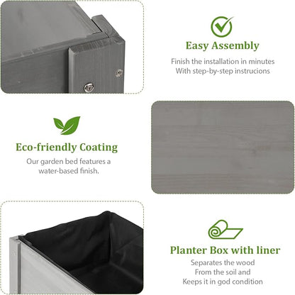 Raised Garden Bed with Legs, 40x20x31 in Planter Boxes Outdoor, Elevated Wooden Planter Box Standing Growing Bed for Gardening, Backyard, Patio and Balcony (Grey, 40x20x31)