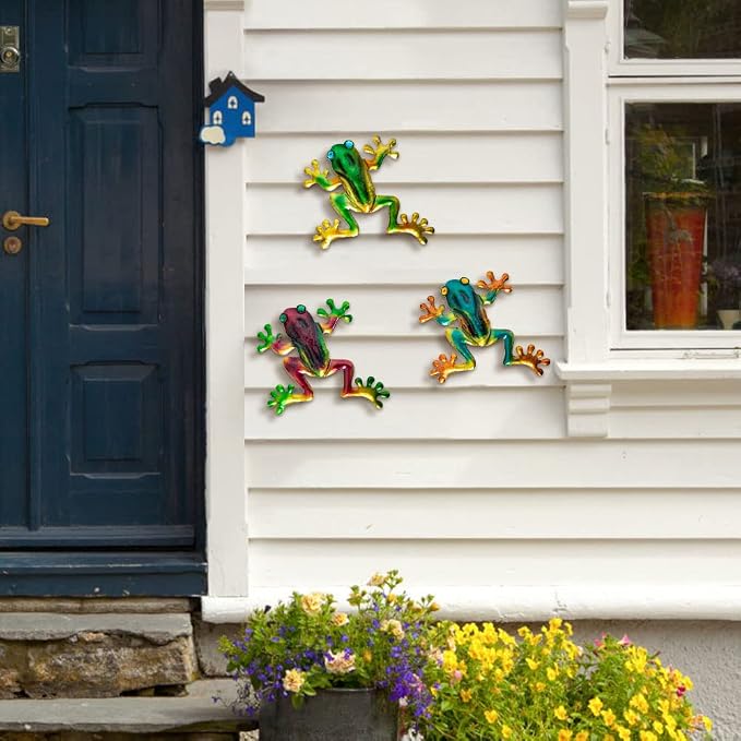 dreamskip Frog Decor, Outdoor Wall Art, Metal Frog Wall Decor for Fence, Garden, Patio, Yard, Outside Gifts for Adults (3 Pieces)