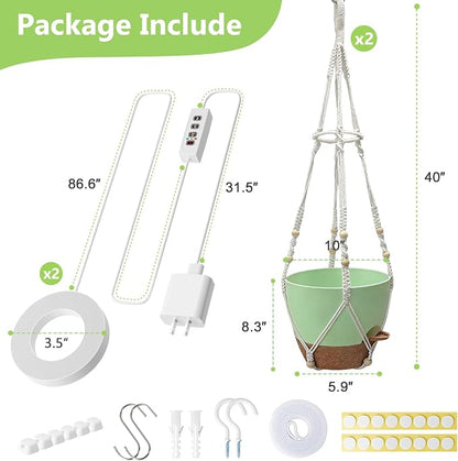 2 Pack Self Watering Hanging Planters with Grow Light for Indoor Plants | 10 Brightness, 3 Light Modes, 3/9/12H Timer, Built-In Reservoir, Drainage Holes, 10 in Pots