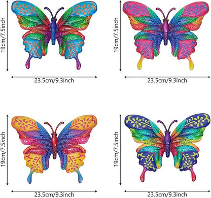 dreamskip 4 Pcs Butterfly Wall Decor Art, Metal Butterflies Outdoor Wall Art with Colorful Leaves, Hand Painted Outdoor Decor For Garden, Yard, Fence, Patio Decoration