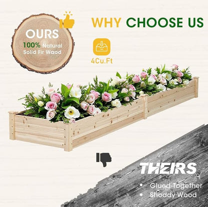 SUNCROWN 8x2ft Wooden Raised Garden Bed Planter Box for Vegetables, and Flowers in Backyard/Patio/Outdoor Gardening with Open Base, Natural, 96 x 24 x 10in