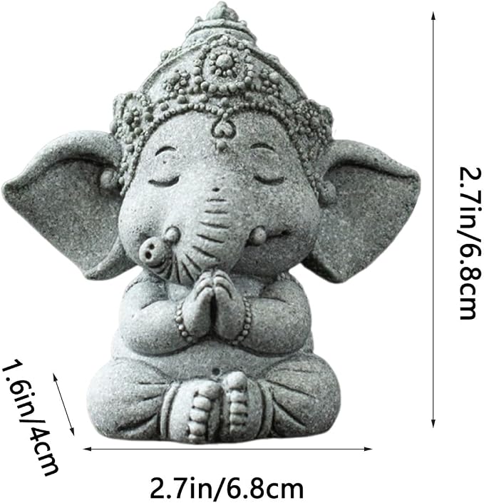 livelyfish Small Elephant Statue Sandstone Figurine Hindu Meditation Buddha Sculpture for Fish Tank Aquarium Decoration (B)