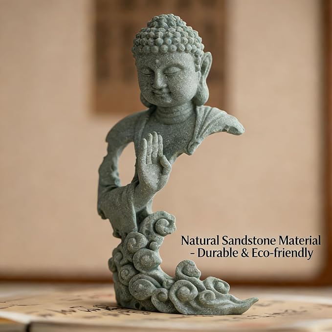 Meditation Buddha Statue, Sandstone Zen Sculpture for Aquarium Fish Tank, Garden, Home & Office Decor (Indoor/Outdoor) ﻿