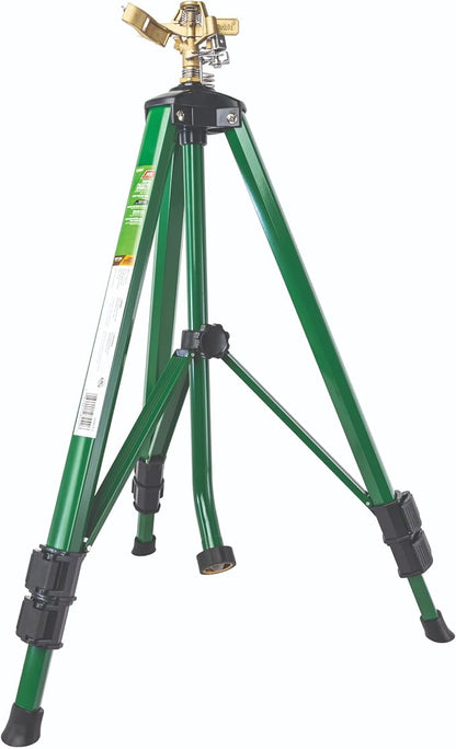 Orbit 1/2 Inch Brass Impact Sprinkler - Adjustable Metal Tripod - Long Range Lawn Watering System - 360 Degree Rotating Sprinkler - Heavy Duty Irrigation System - Adjustable 22-48 Inch Height - 58308