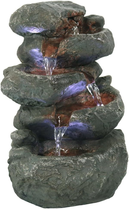 Sunnydaze Tabletop Water Fountain - Stacked Rocks 10.5 Inch Relaxing Desktop Water Fountain with LED Lights - Office, Bedroom, Living Room