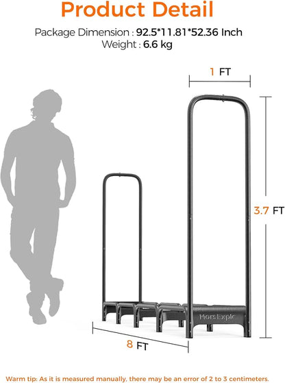 Firewood Rack, 8ft Heavy Duty Fire Wood Storage Racks for Indoor Outdoor, Metal Log Holders for Firewood, Fireplace Wood Pile Storage Stacker Organizer, Black