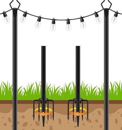 LETIANPAI 10Ft String Light Poles 2 Pack,Light Poles for Outside Lights,Outdoor with Fence Brackets Hanging Lights,Metal Stand Deck Patio Backyard