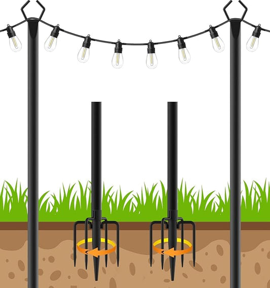 LETIANPAI 10Ft String Light Poles 2 Pack,Light Poles for Outside Lights,Outdoor with Fence Brackets Hanging Lights,Metal Stand Deck Patio Backyard