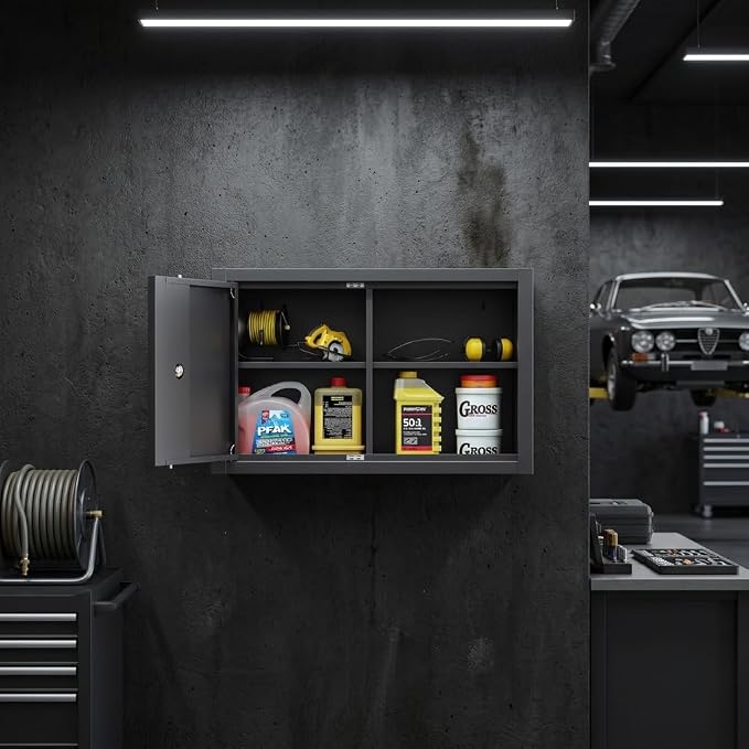 JZD Steel Wall Cabinet for Tool Organization with Two Removable Shelves, Industrial-Strength Metal Hanging Cabinets, for Garage Workshop