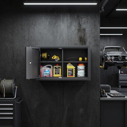 JZD Steel Wall Cabinet for Tool Organization with Two Removable Shelves, Industrial-Strength Metal Hanging Cabinets, for Garage Workshop